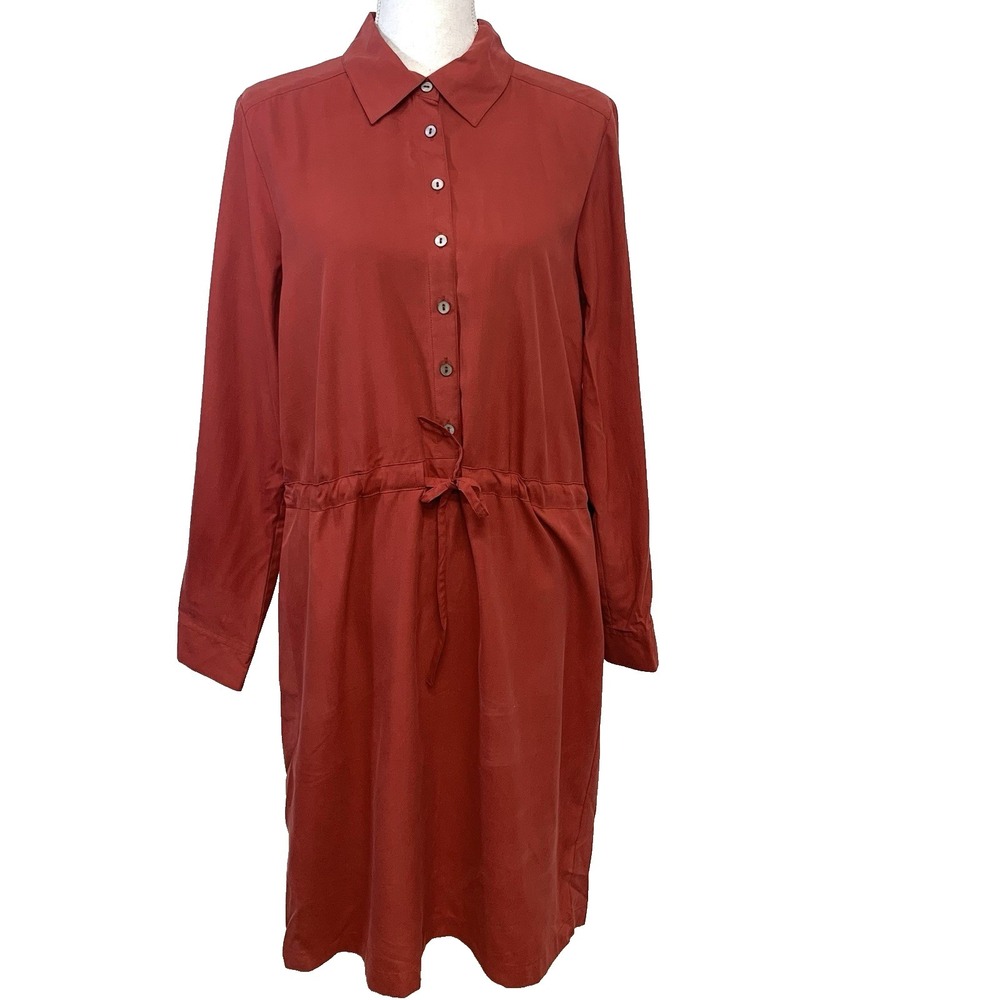 J Jill Silk Shirt Dress  Long Sleeve Knee Length Cinch Tie  Waist Medium New